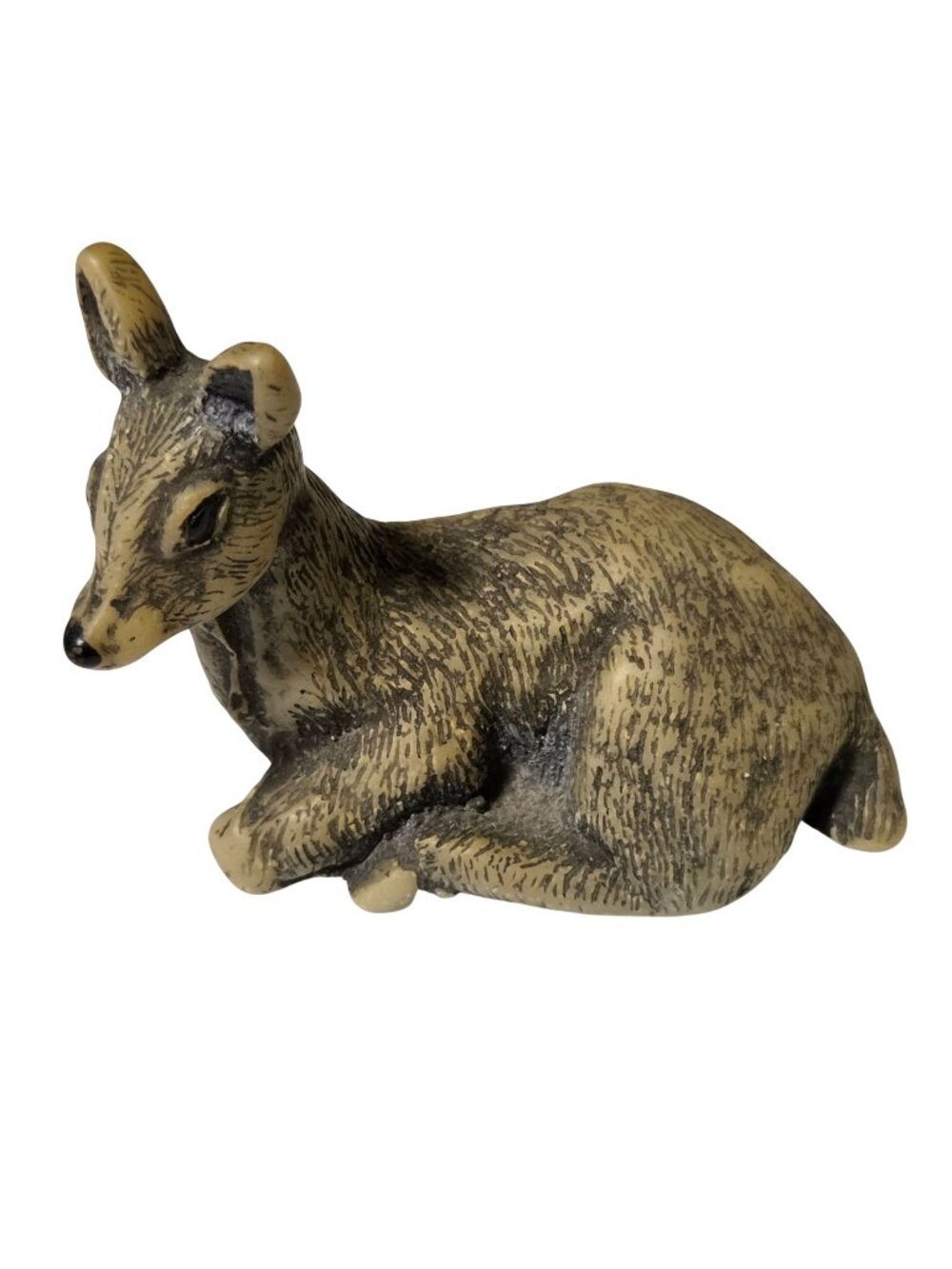 Vintage Resin Deer Figurine Laying Down Small 2 Inch Collectible Rustic Decor